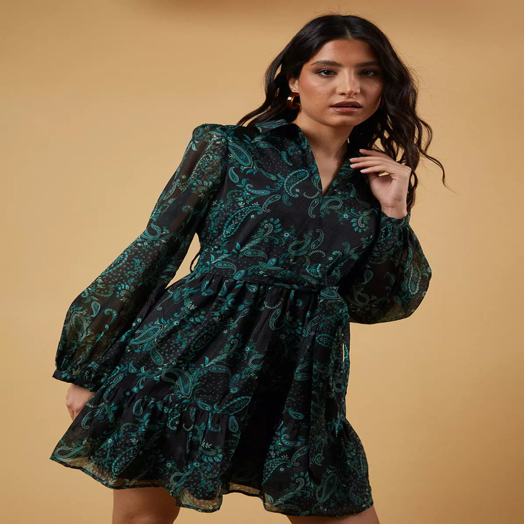 Abito Mini Paisley Verde e Nero - Descrizione Prodotto