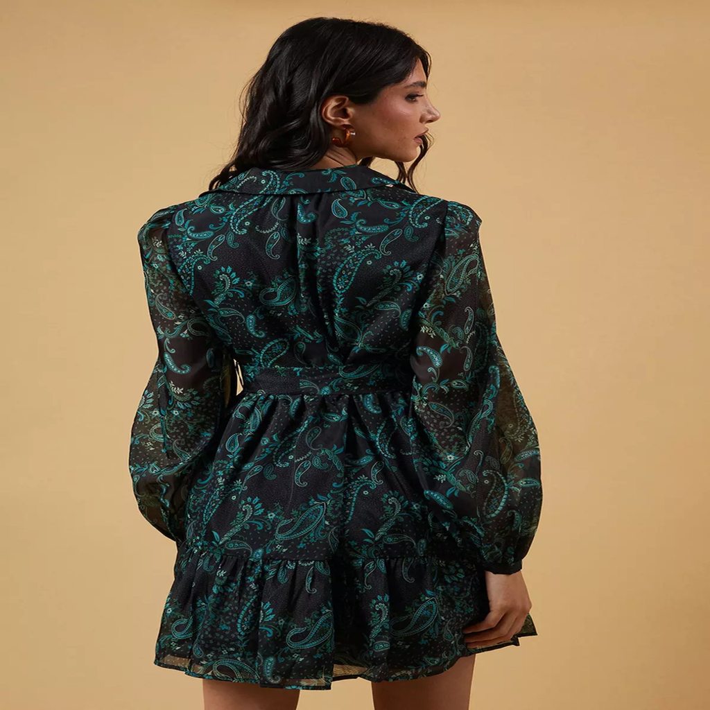 Abito Mini Paisley Verde e Nero - Descrizione Prodotto