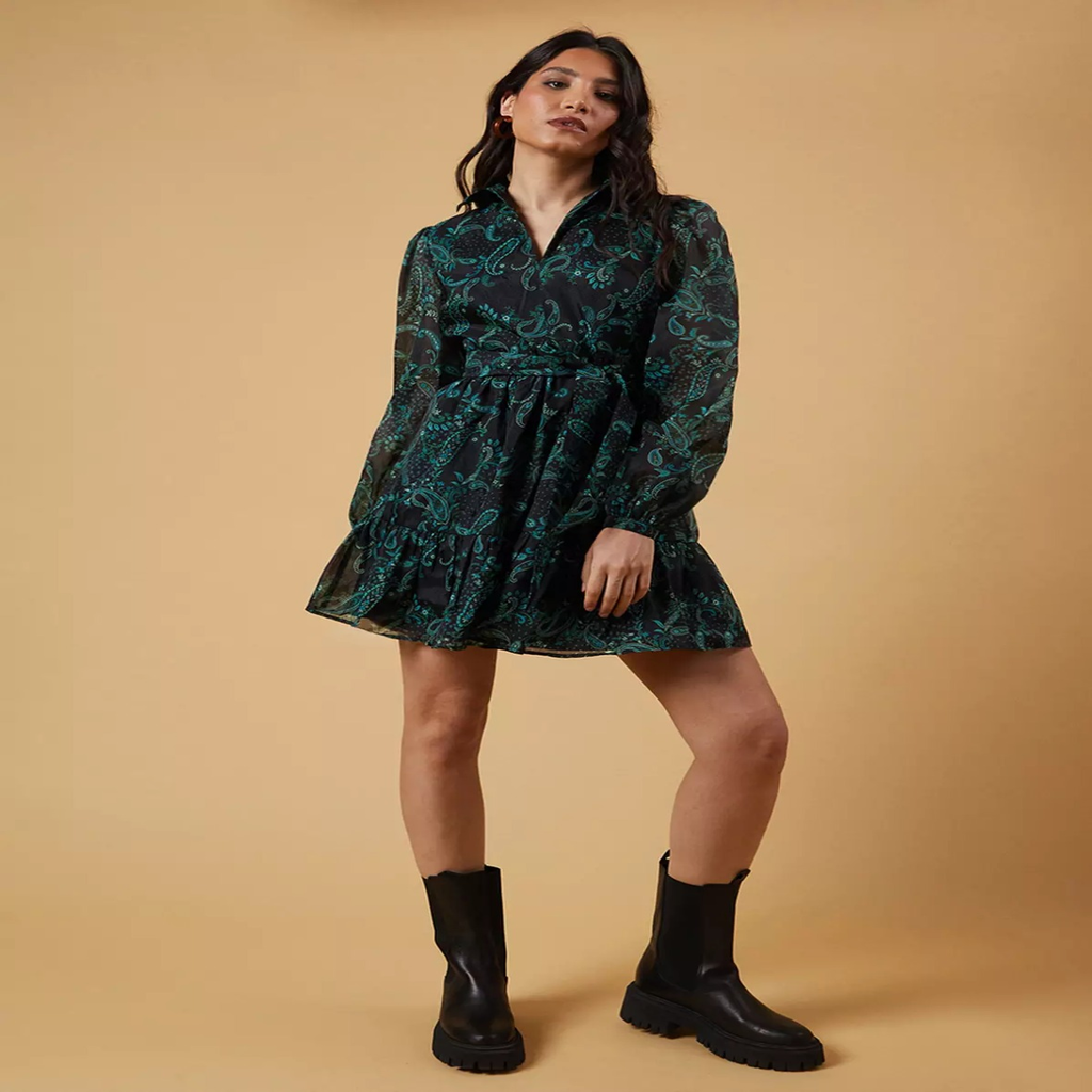Abito Mini Paisley Verde e Nero - Descrizione Prodotto